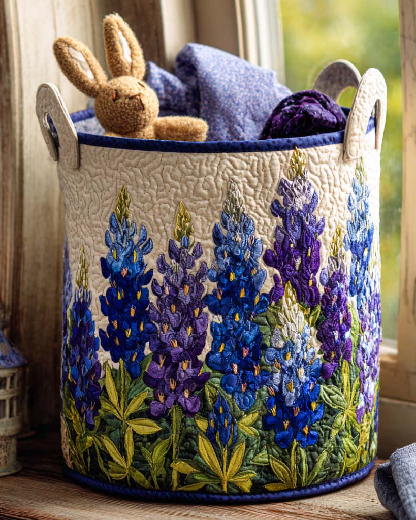 Panier de rangement matelassé Sentier des Fleurs Bleues