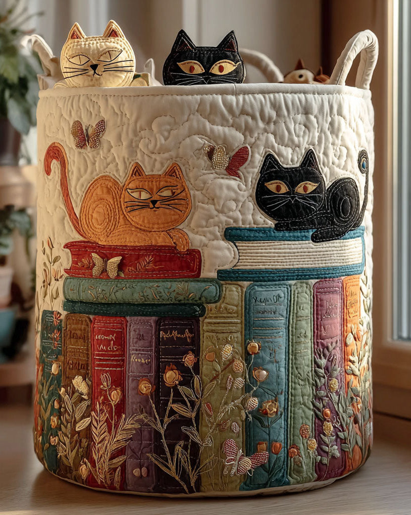 Panier de rangement matelassé Chat et Livres