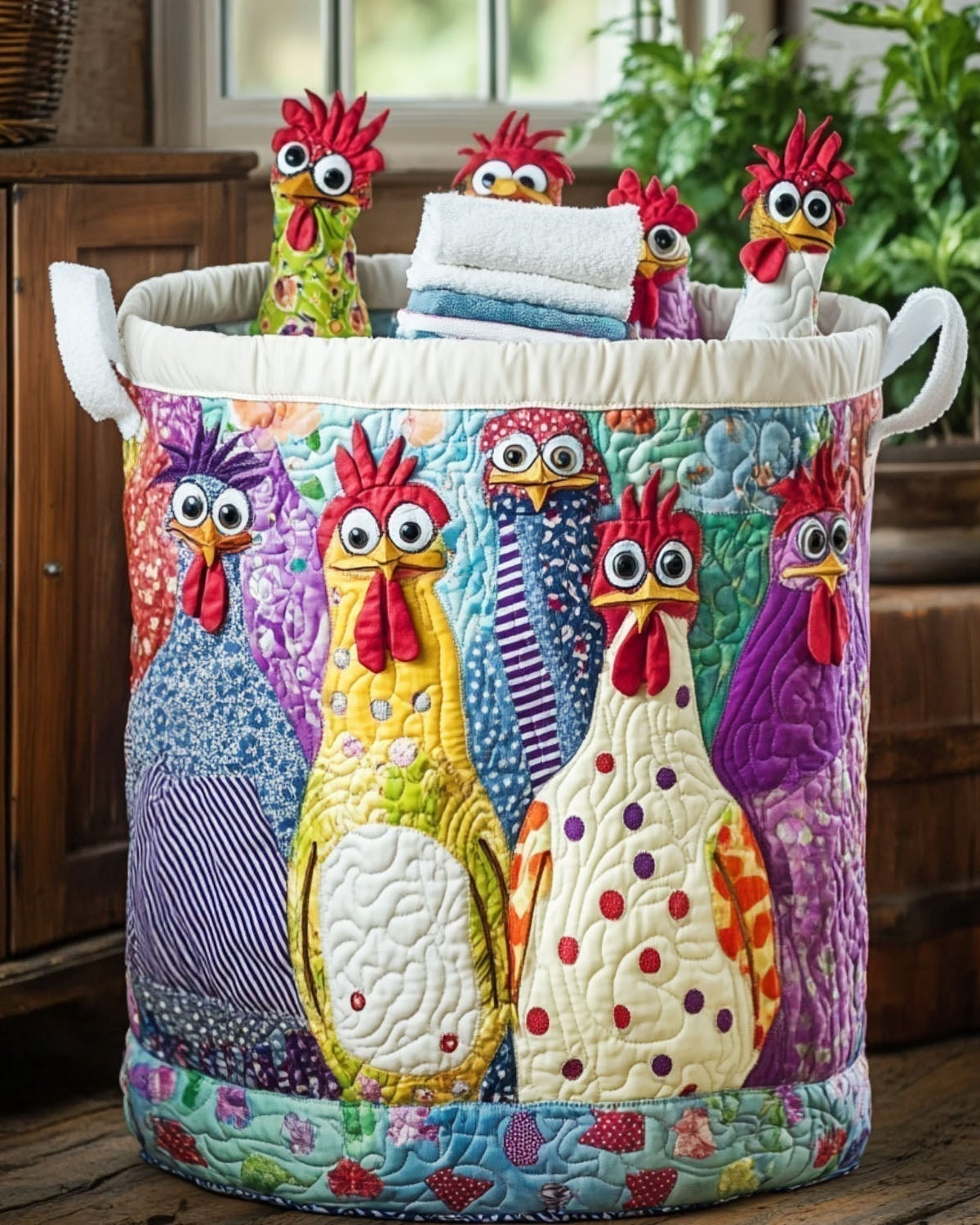 Panier de rangement matelassé Poule Fermière