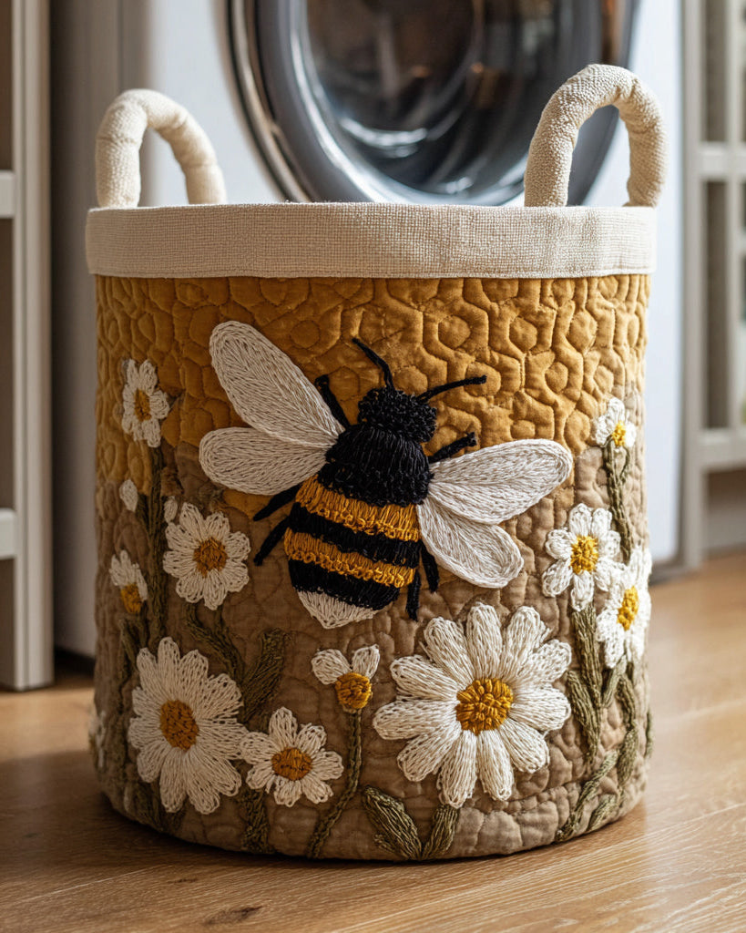 Panier de rangement matelassé Abeille et Marguerites