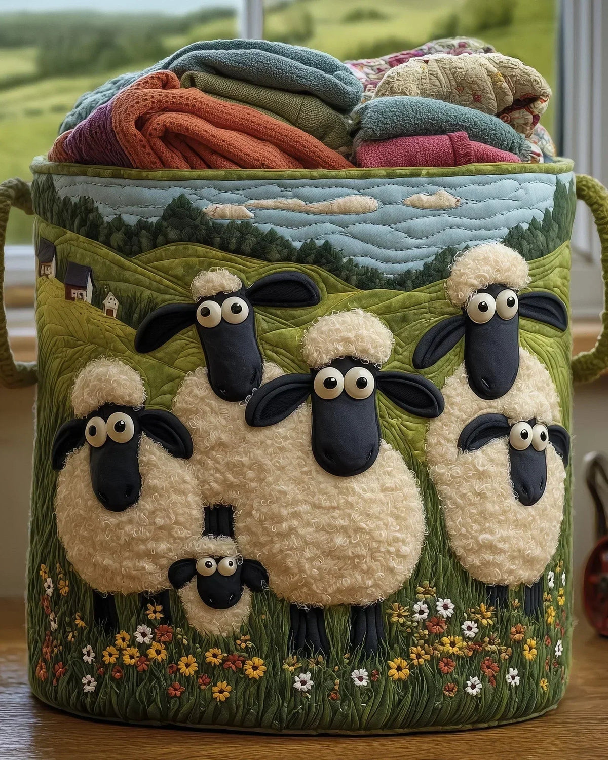 Panier de rangement matelassé Mouton et Fleurs