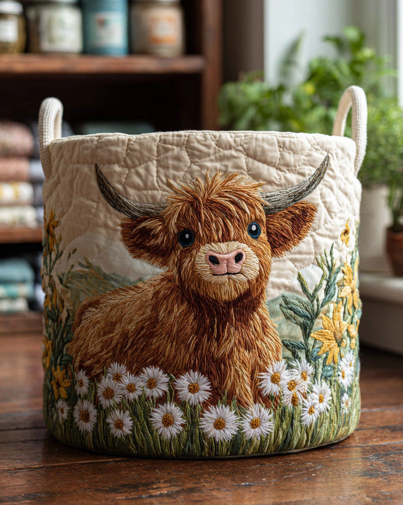 Panier de rangement matelassé Vache des Highlands