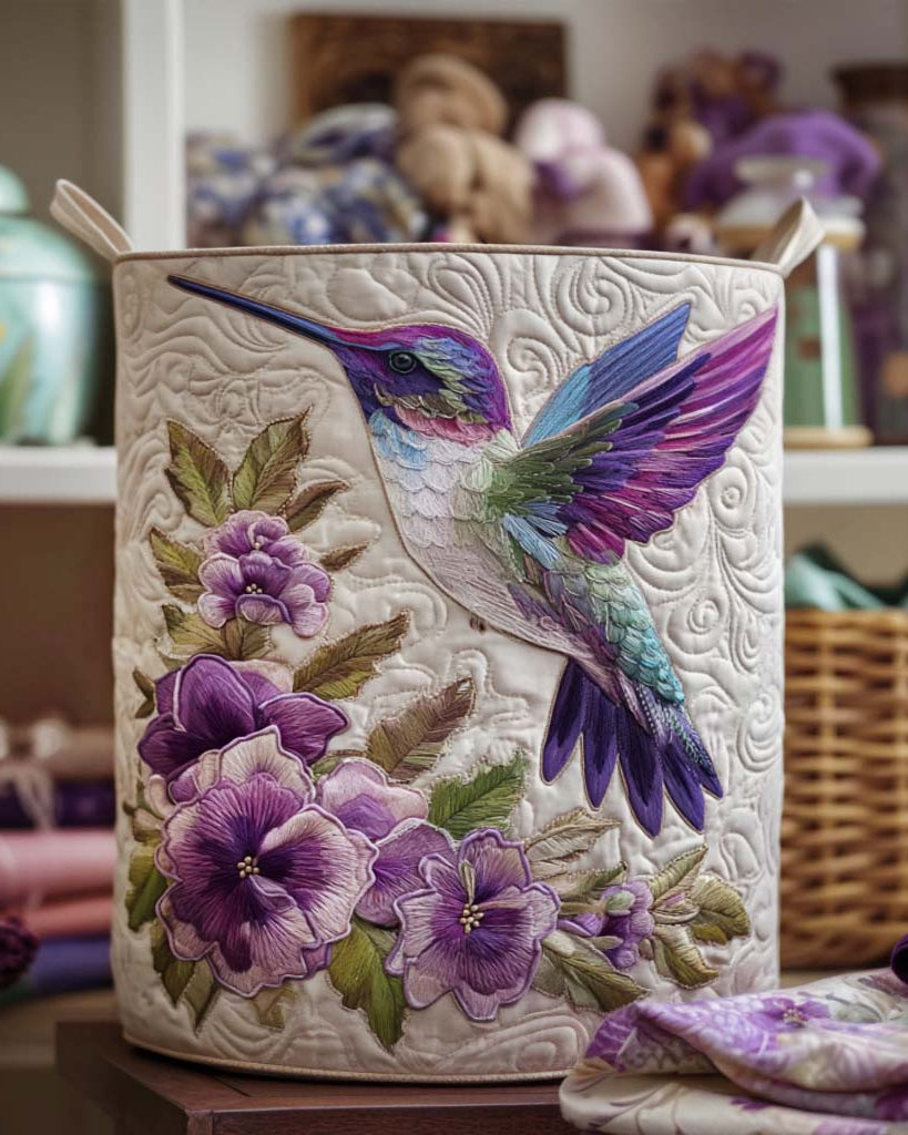 Panier de rangement matelassé Colibri et Fleurs