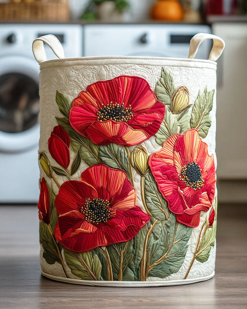 Panier de rangement matelassé Coquelicots