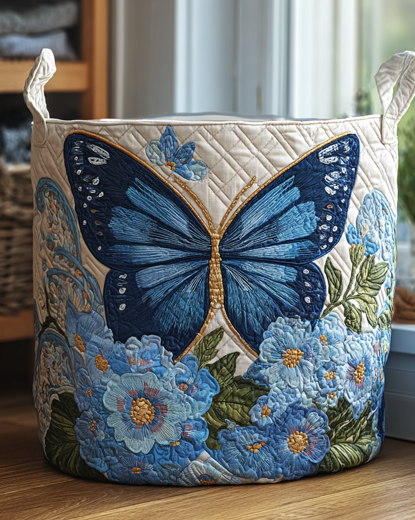 Panier de rangement matelassé Papillon et Fleurs