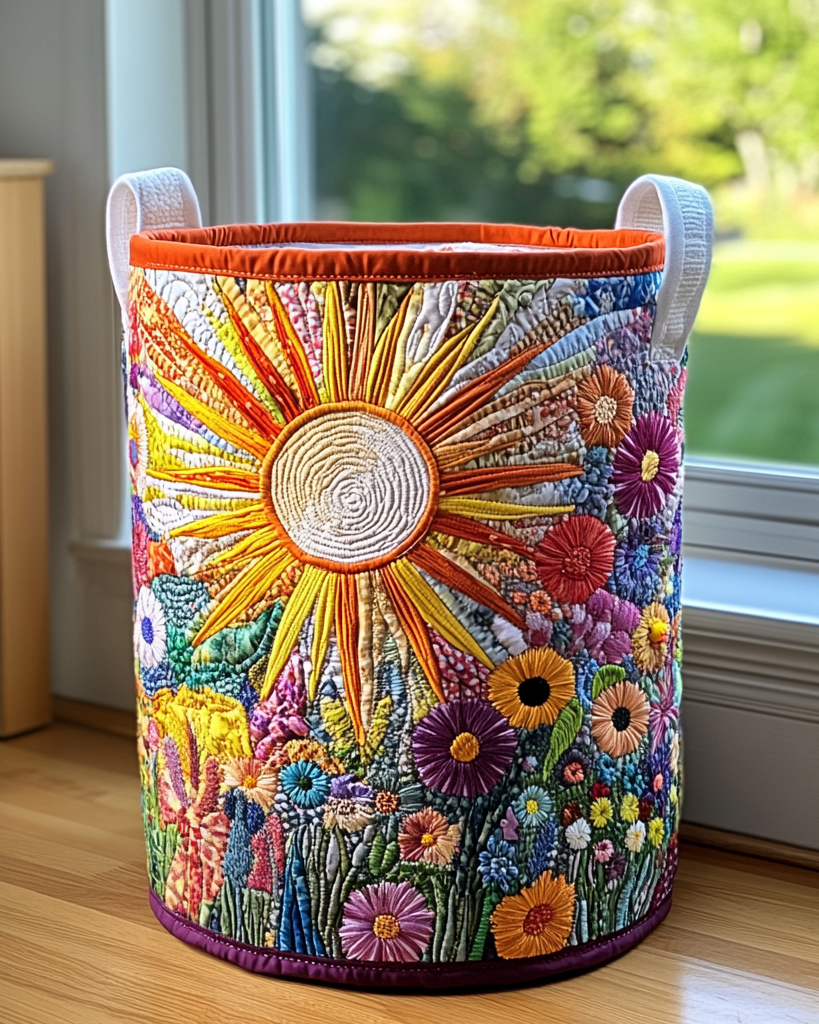 Panier de rangement matelassé Tournesol en Fleurs