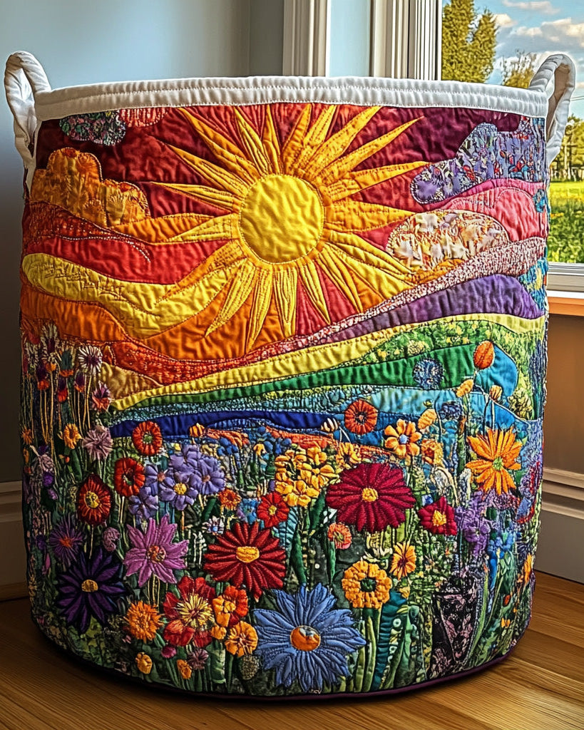 Panier de rangement matelassé Fleurs et Soleil