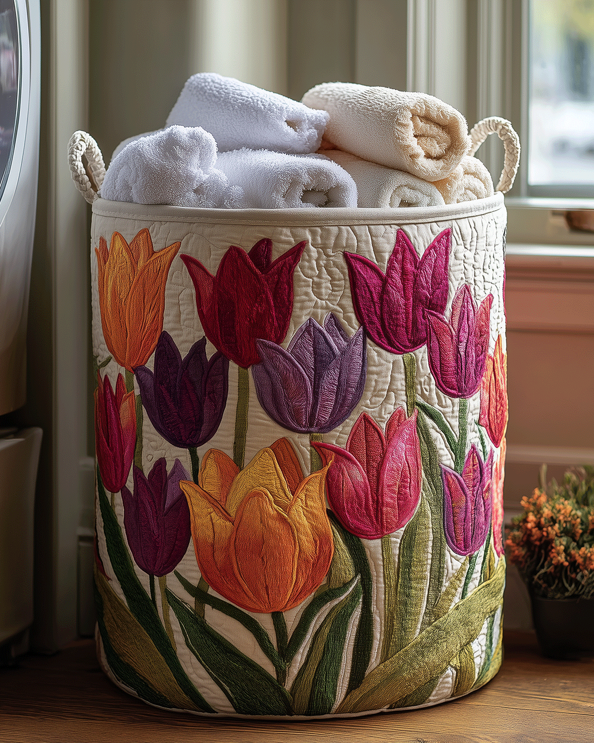 Panier de rangement matelassé Tulipes Hollandaises
