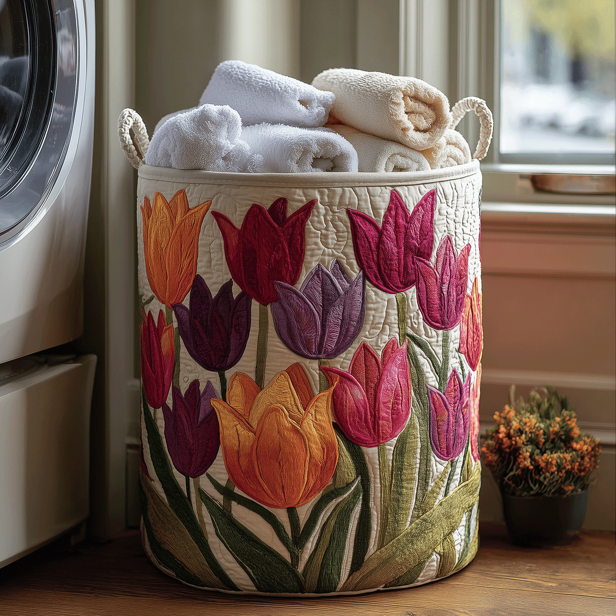Panier de rangement matelassé Tulipes Hollandaises