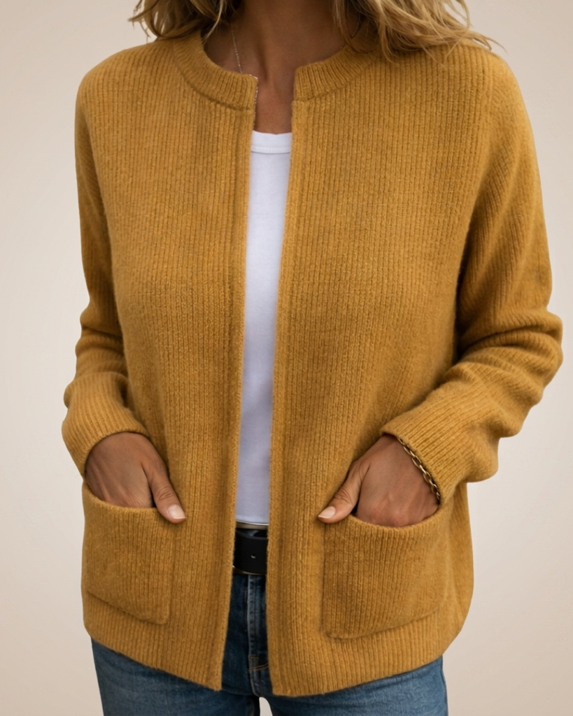 Gilet Colette en maille, coloris jaune moutarde