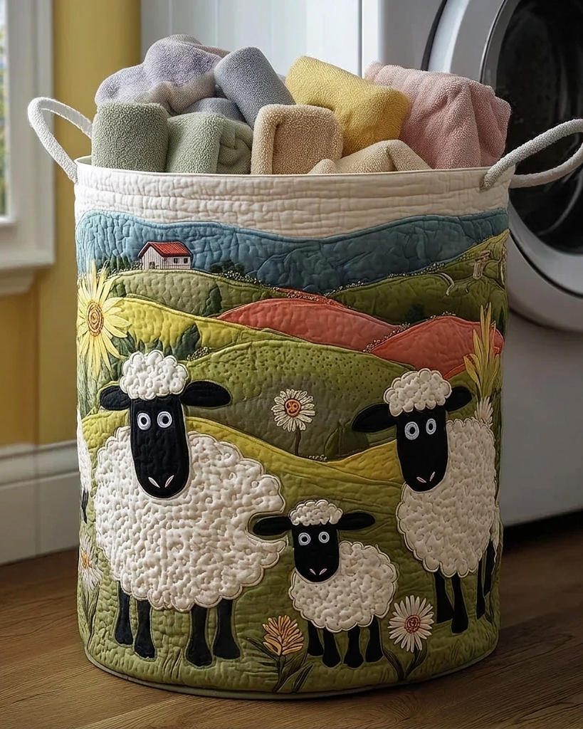 Panier de rangement matelassé Mouton dans la Vallée