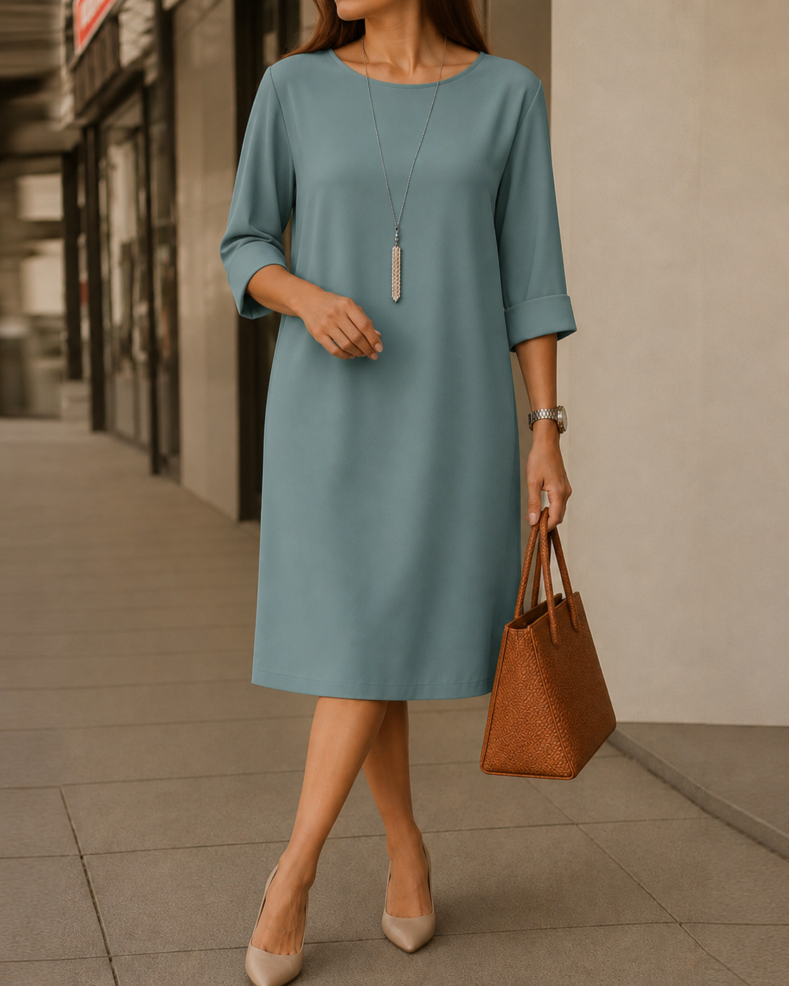 Robe midi fluide Sabine, effet ventre plat, vue 7