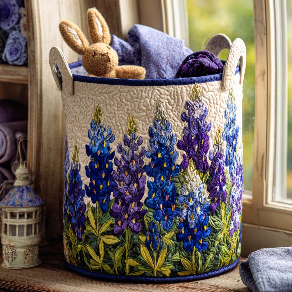 Panier de rangement matelassé Sentier des Fleurs Bleues