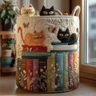 Panier de rangement matelassé Chat et Livres