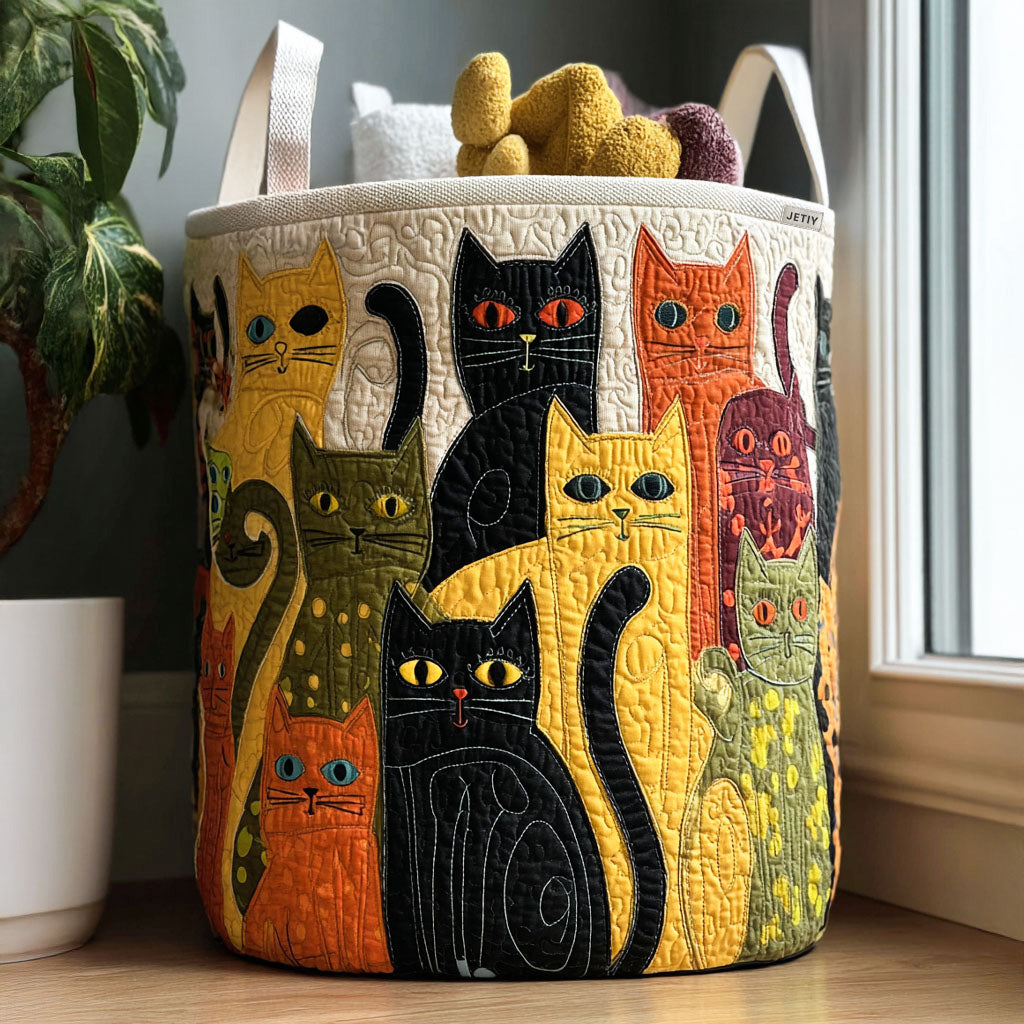 Panier de rangement matelassé Chat Curieux