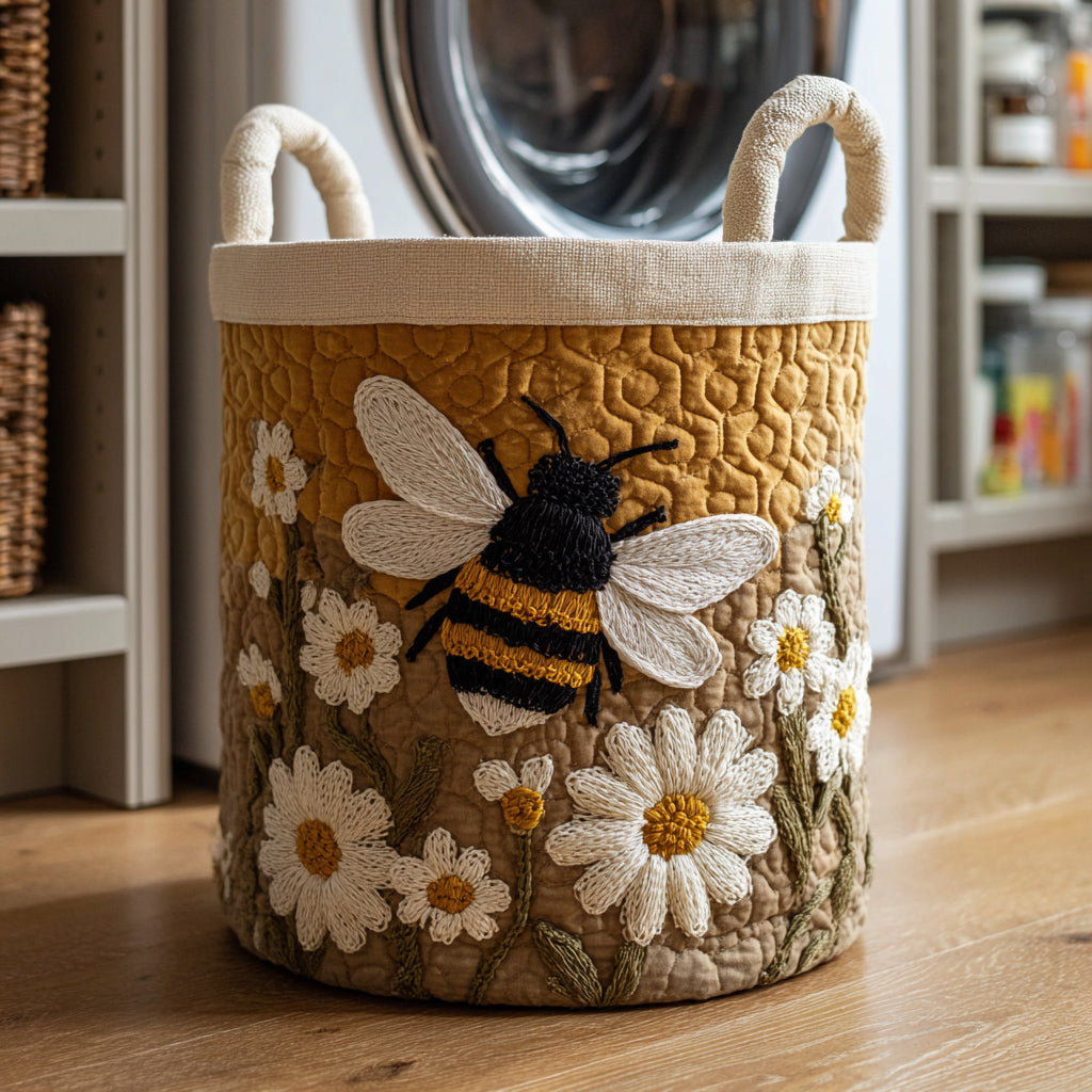 Panier de rangement matelassé Abeille et Marguerites