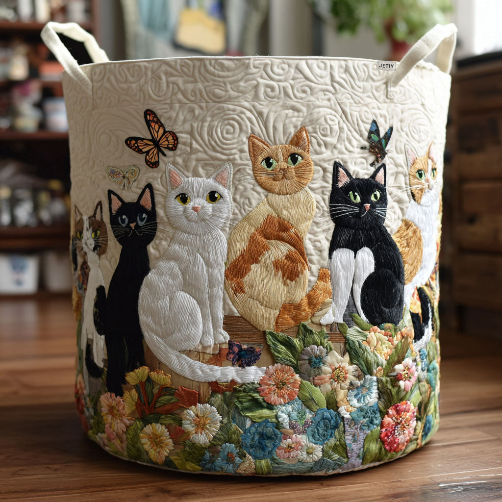 Panier de rangement matelassé Chats au Jardin