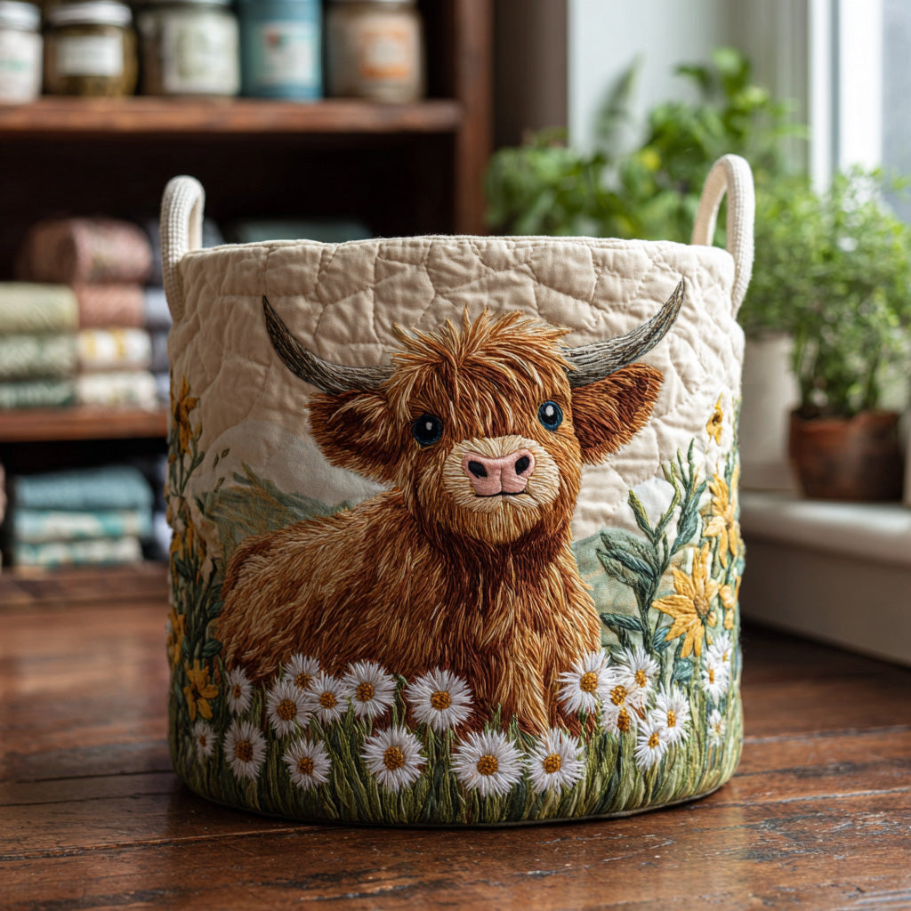 Panier de rangement matelassé Vache des Highlands