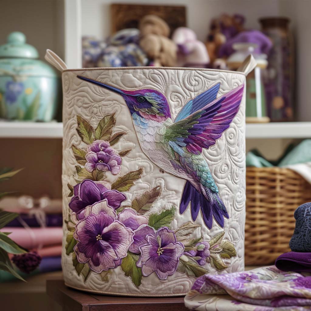 Panier de rangement matelassé Colibri et Fleurs