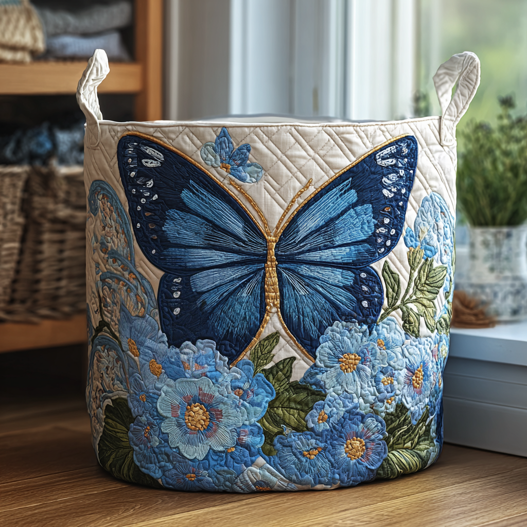 Panier de rangement matelassé Papillon et Fleurs