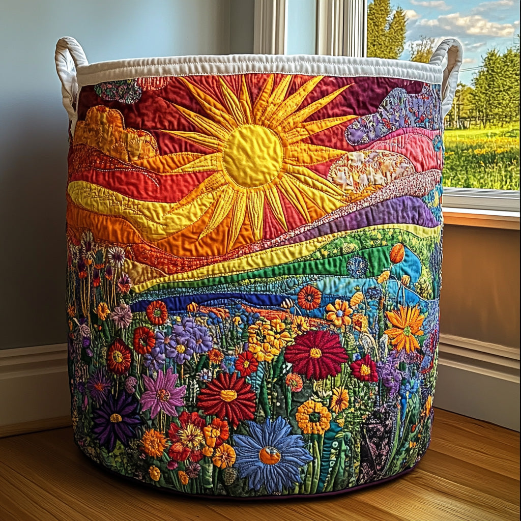 Panier de rangement matelassé Fleurs et Soleil
