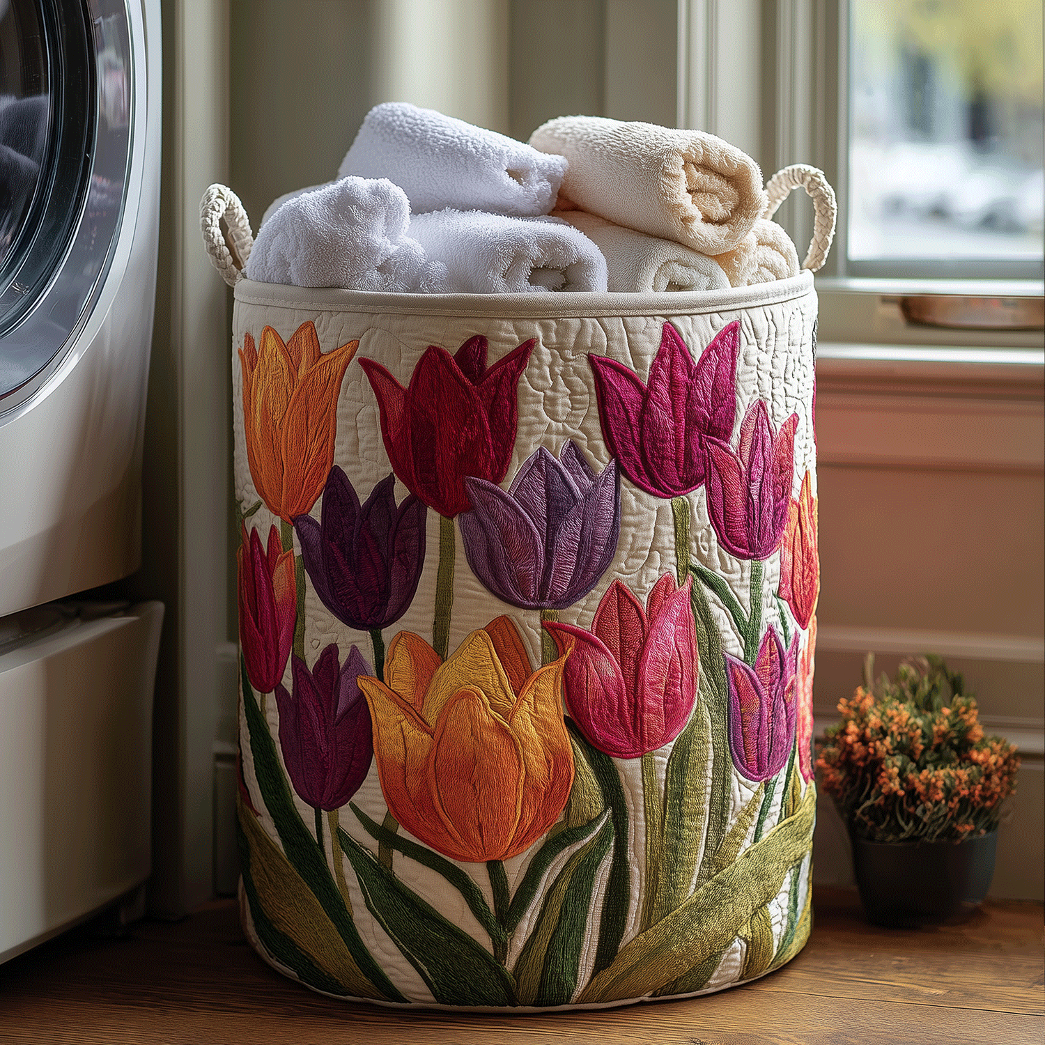 Panier de rangement matelassé Tulipes Hollandaises