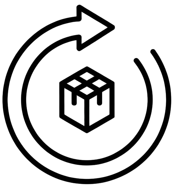 Icon of a box with a circular arrow around it on a light gray background