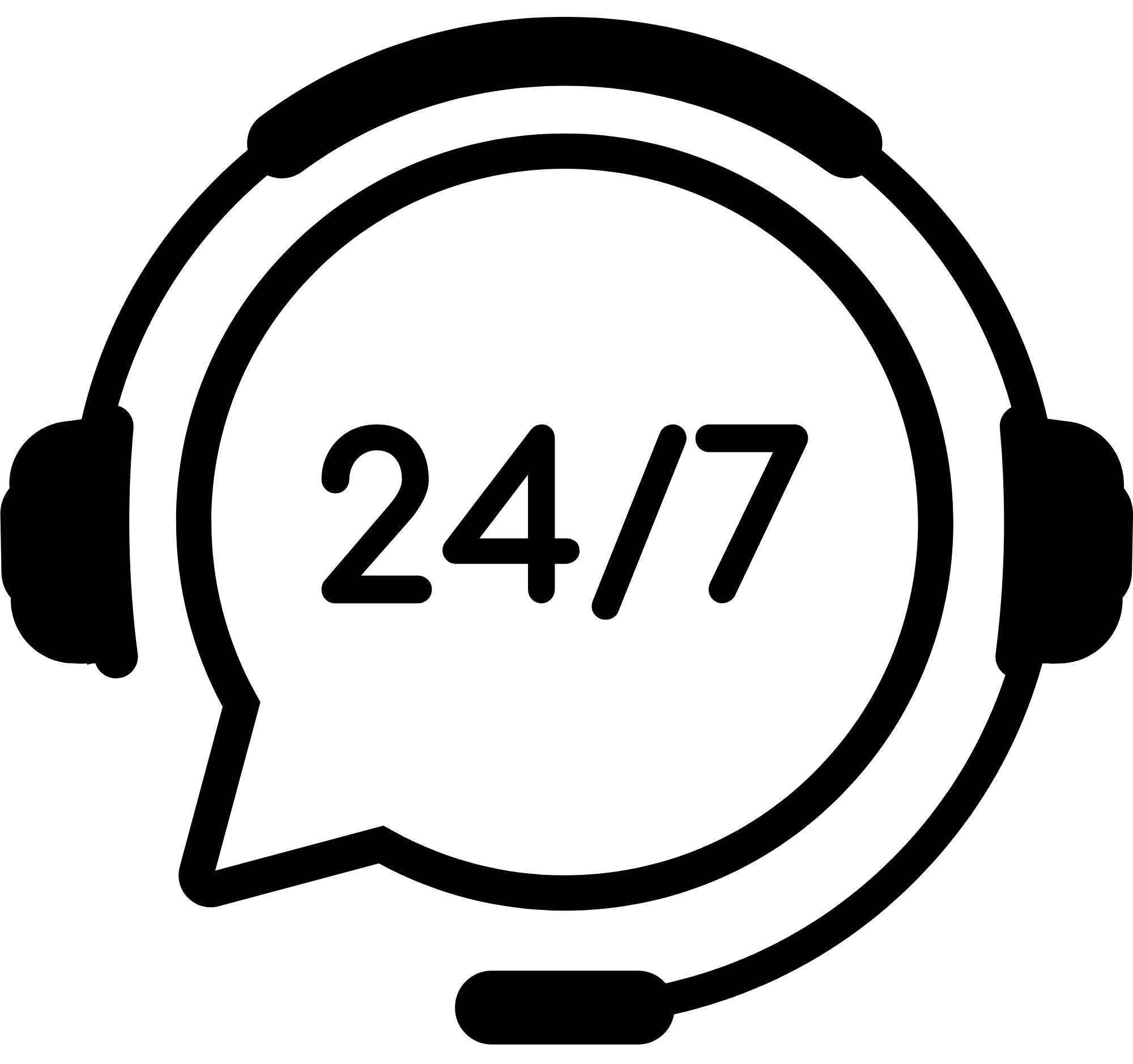 Icon of a headset with '24/7' text inside a speech bubble, symbolizing 24-hour customer support.