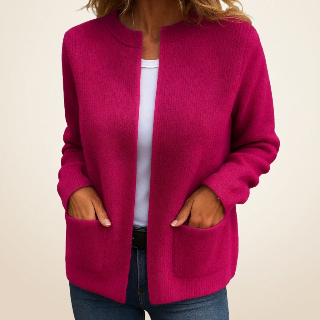 Gilet Colette en maille, coloris rose rouge
