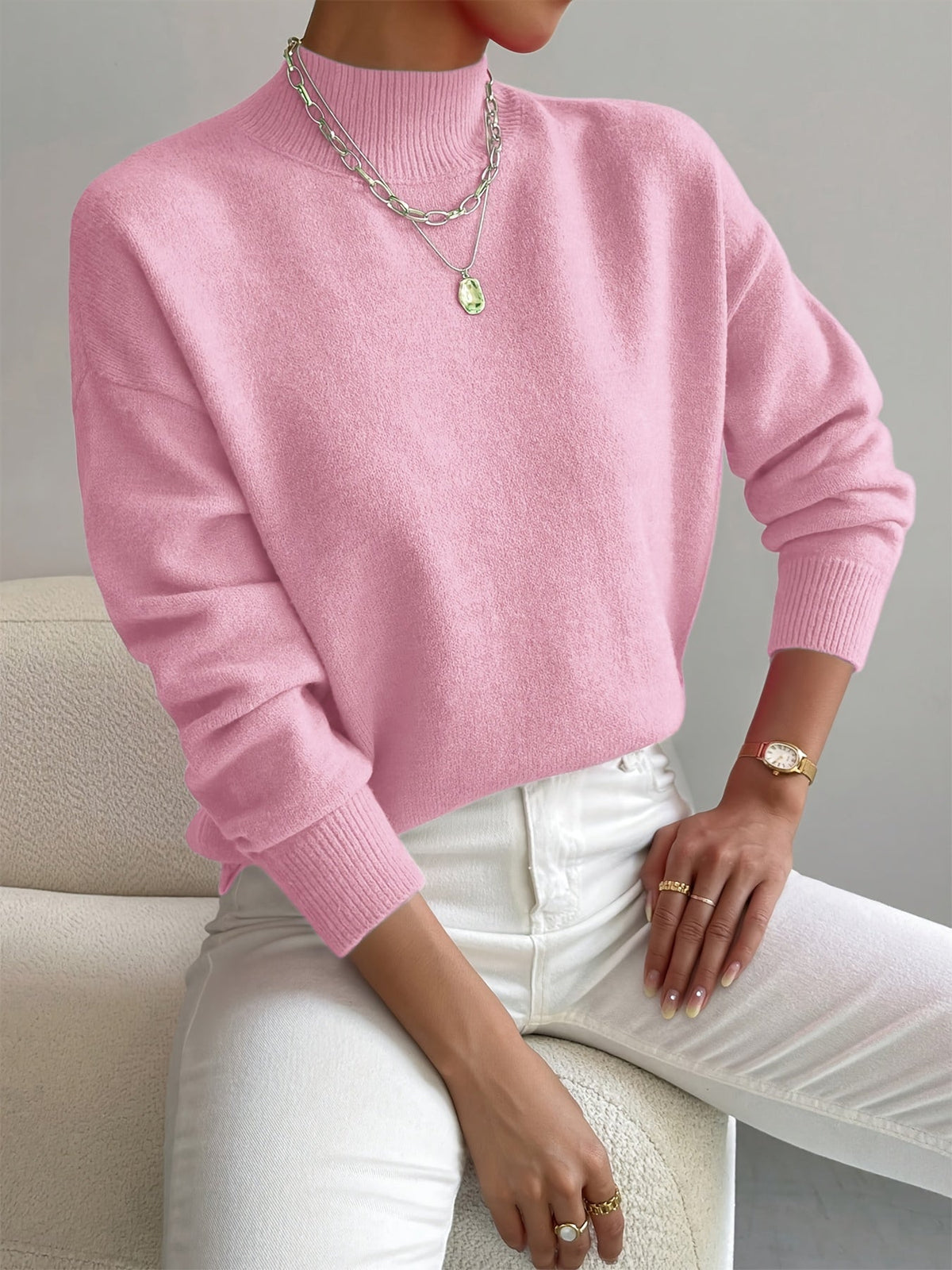 Pull col roulé Yvonne en maille douce, vue 2